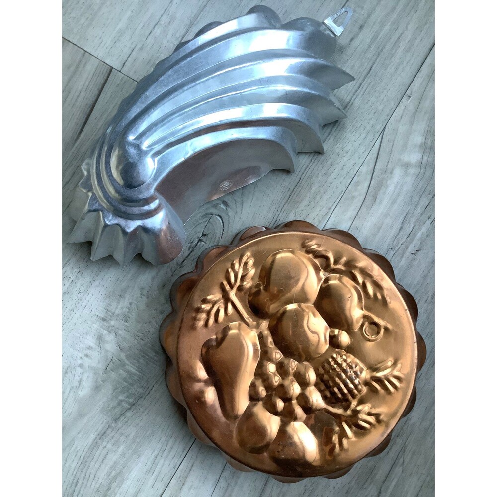Tagus Portugal Copper Fruit Mold Tin Cake Jelly Lined Cordon Bleu Mold Italy Set